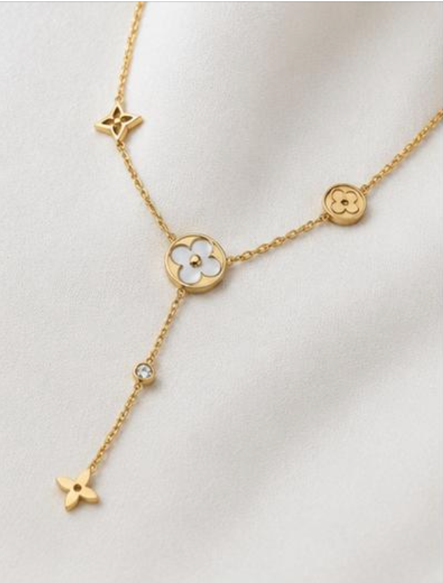 Elegant Gold Floral Y-Drop Necklace