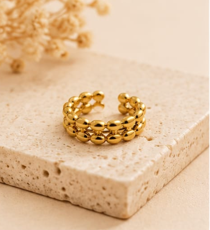 Golden Bead Stretch Ring
