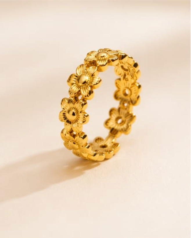 Golden Blossom Flower Band Ring