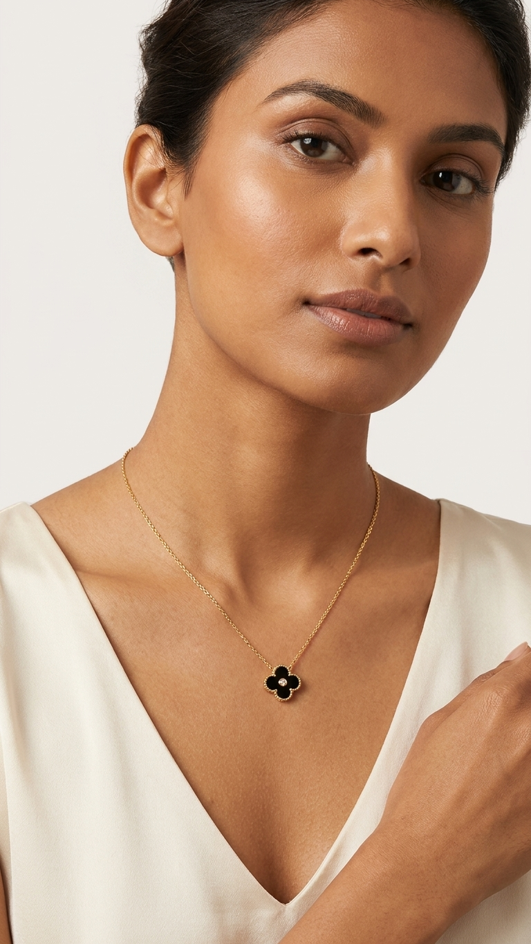 Midnight Clover Pendant Necklace