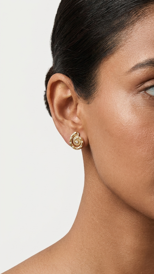 Golden Spiral Crystal Stud Earrings