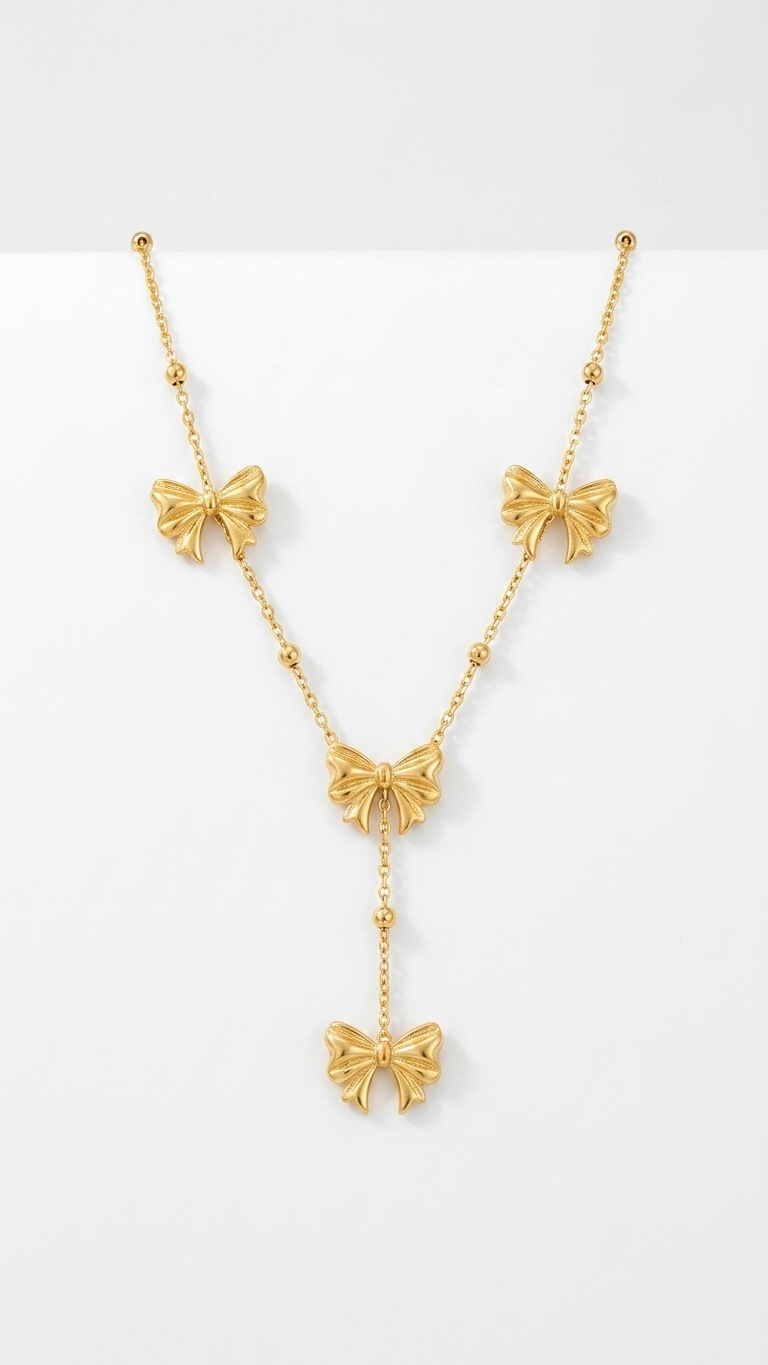 Golden Bow Cascade Necklace