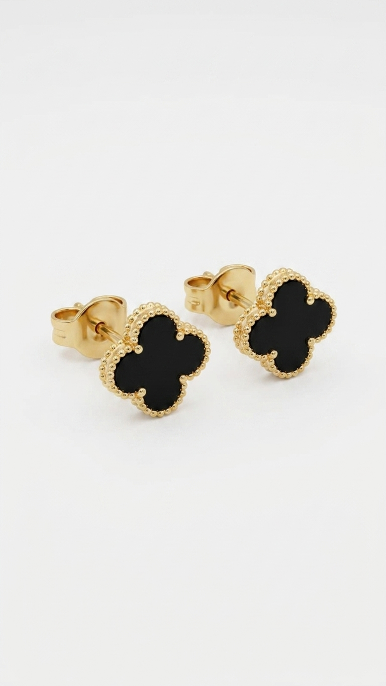 Noir Clover Stud Earrings