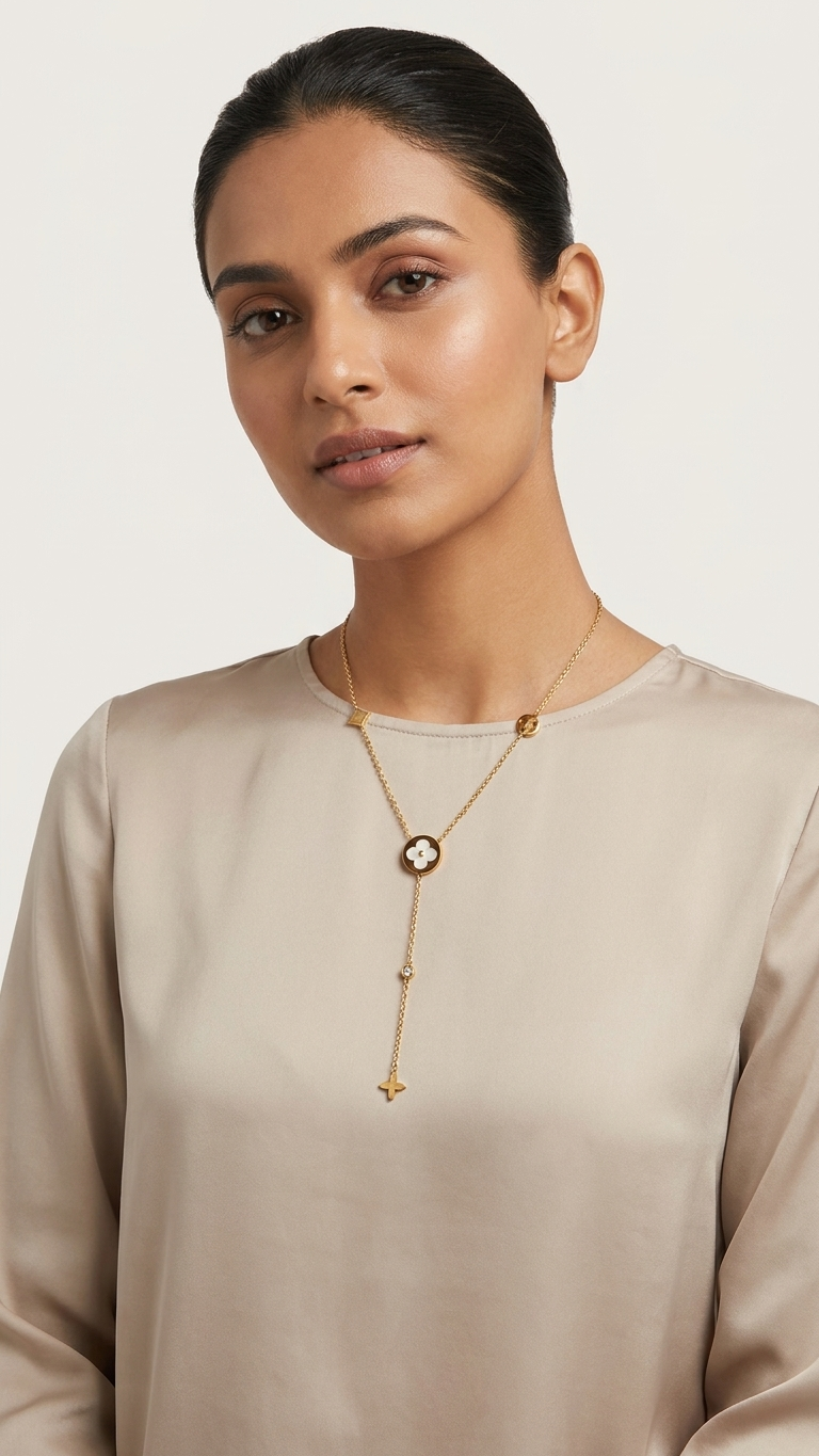 Elegant Gold Floral Y-Drop Necklace