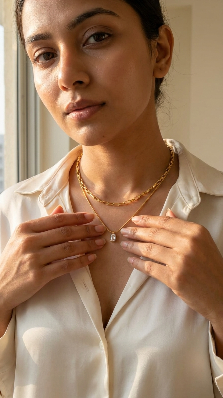 Dual Layer Baguette Crystal Pendant Necklace