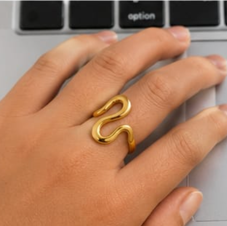 Golden Wave Adjustable Ring
