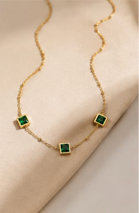 Emerald Trio Station Necklace