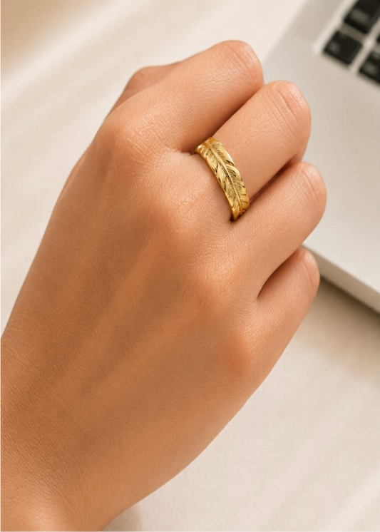 Nature-Inspired Gold Feather Ring