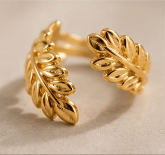 Golden Laurel Leaf Adjustable Ring