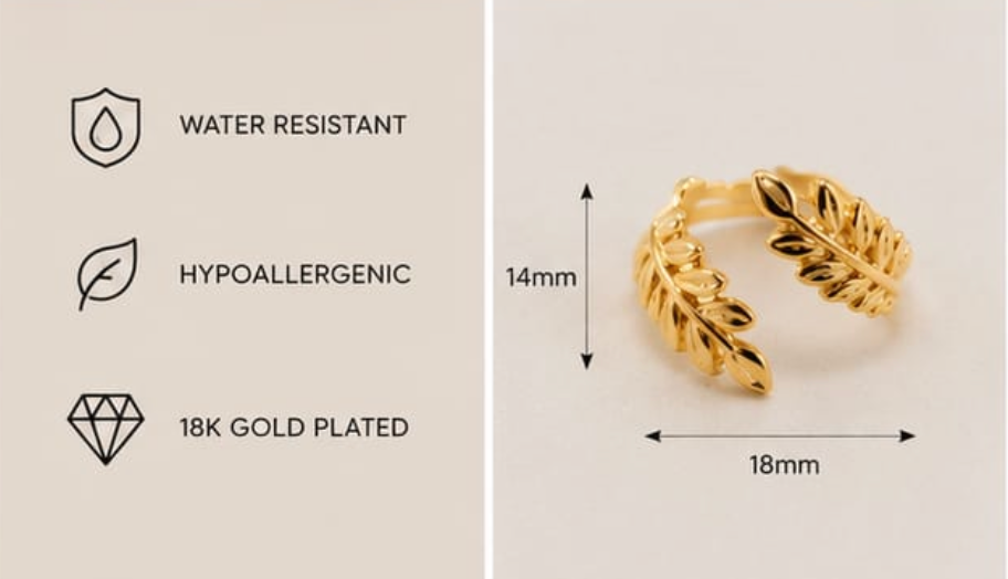Golden Laurel Leaf Adjustable Ring