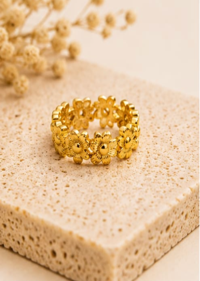 Golden Blossom Flower Band Ring