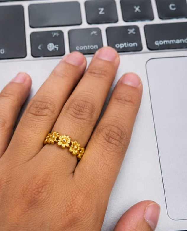 Golden Blossom Flower Band Ring