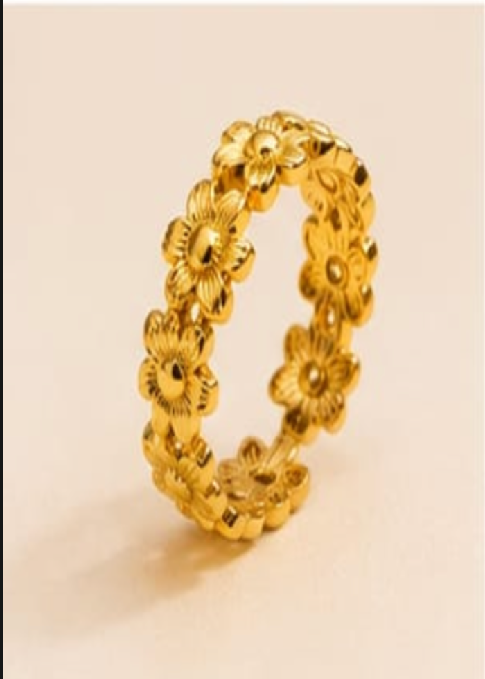 Golden Blossom Flower Band Ring