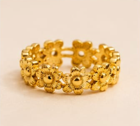 Golden Blossom Flower Band Ring