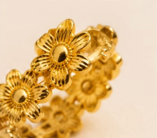 Golden Blossom Flower Band Ring