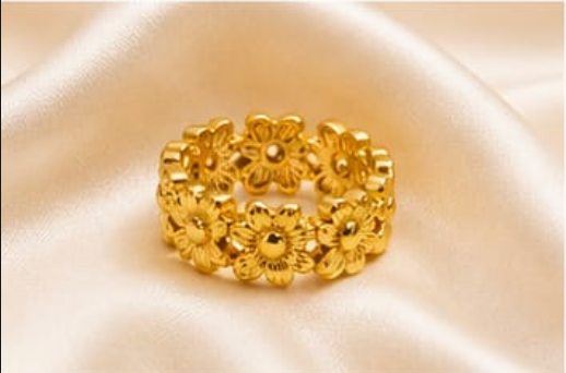 Golden Blossom Flower Band Ring