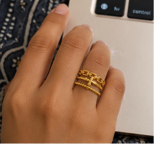 Triple Layer Chain Link Gold Ring