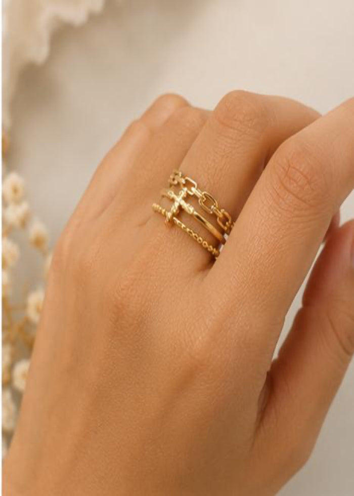 Triple Layer Chain Link Gold Ring