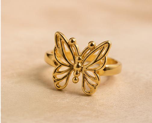 Butterfly Charm Adjustable Gold Ring