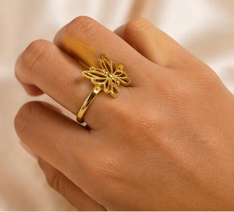 Butterfly Charm Adjustable Gold Ring