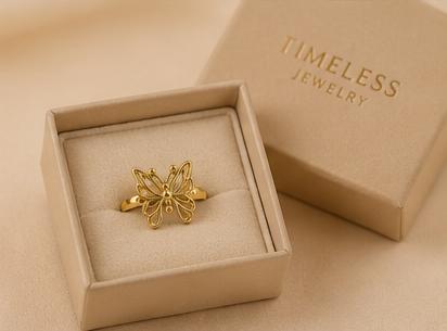 Butterfly Charm Adjustable Gold Ring