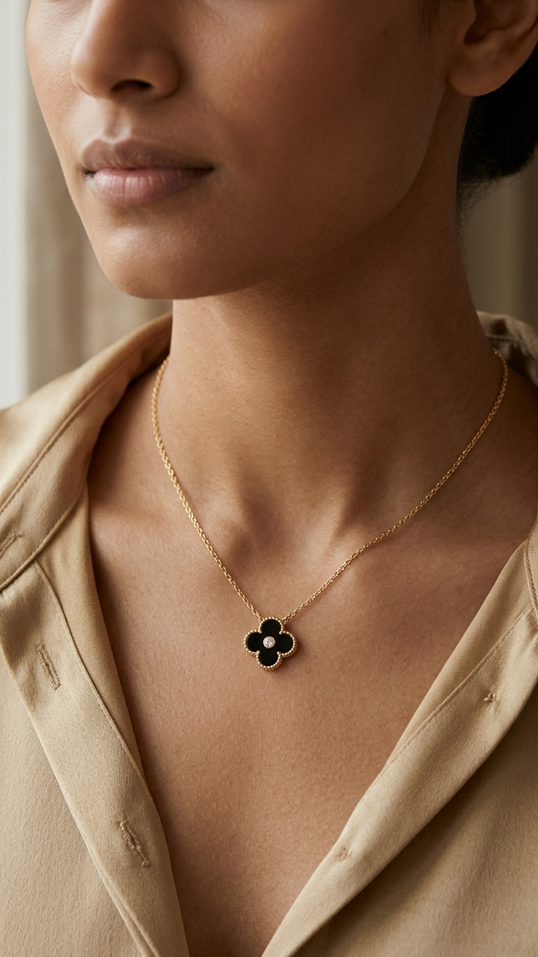 Midnight Clover Pendant Necklace