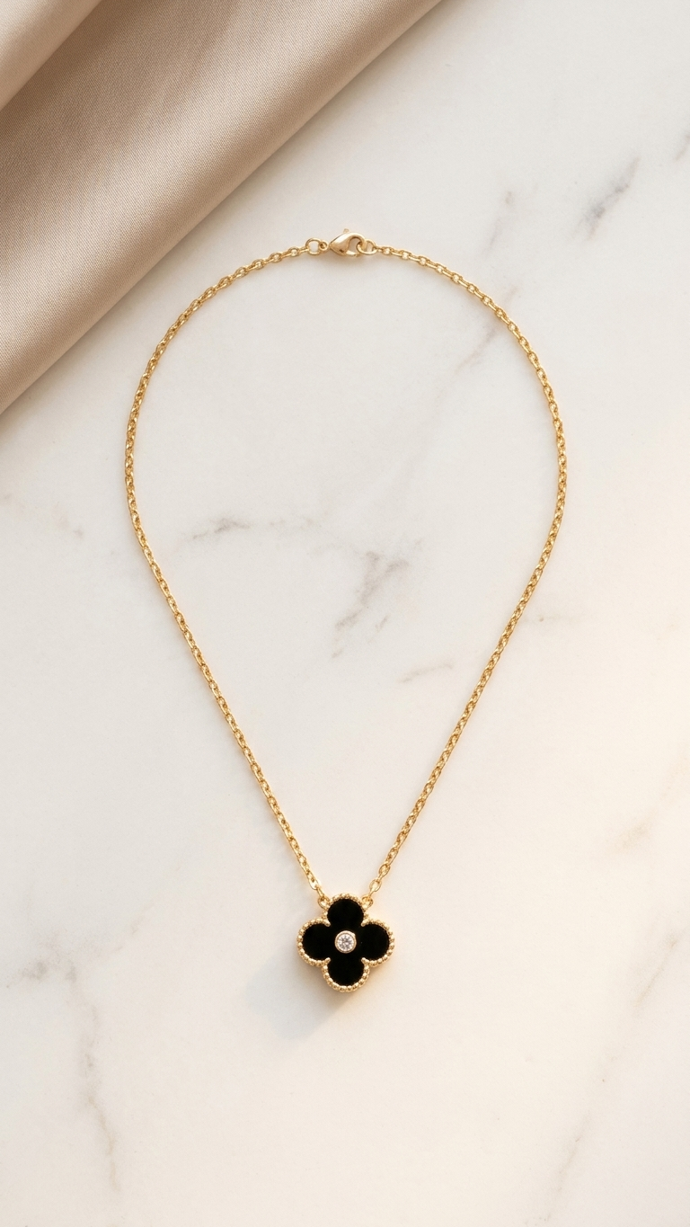 Midnight Clover Pendant Necklace