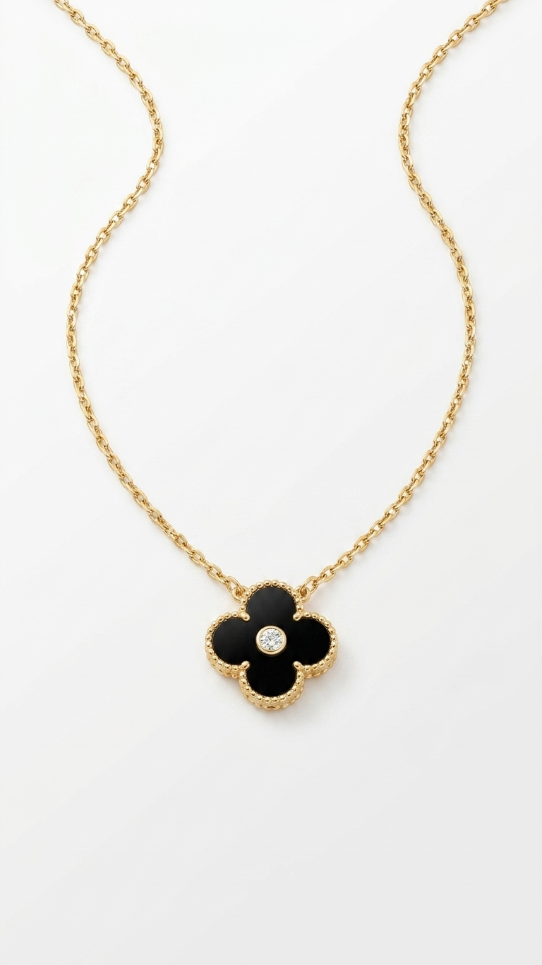 Midnight Clover Pendant Necklace