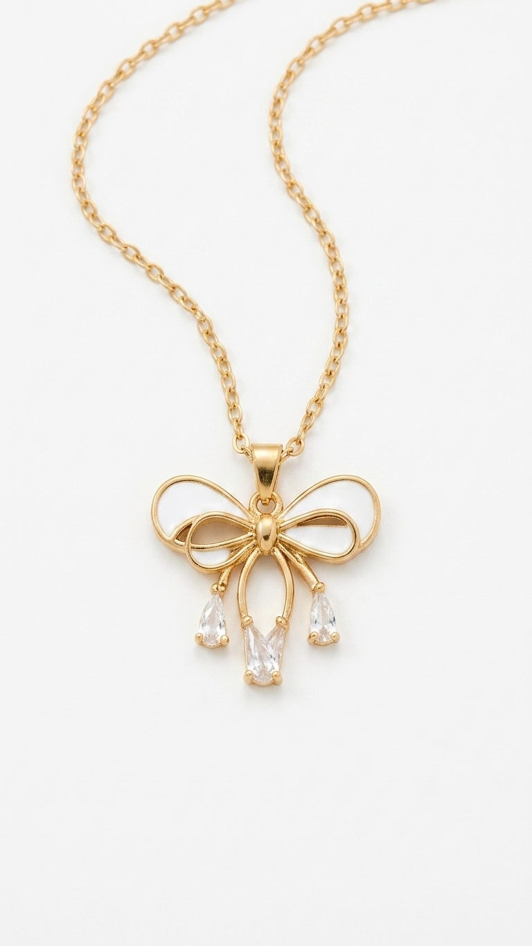 Golden Bow Pearl Drop Necklace