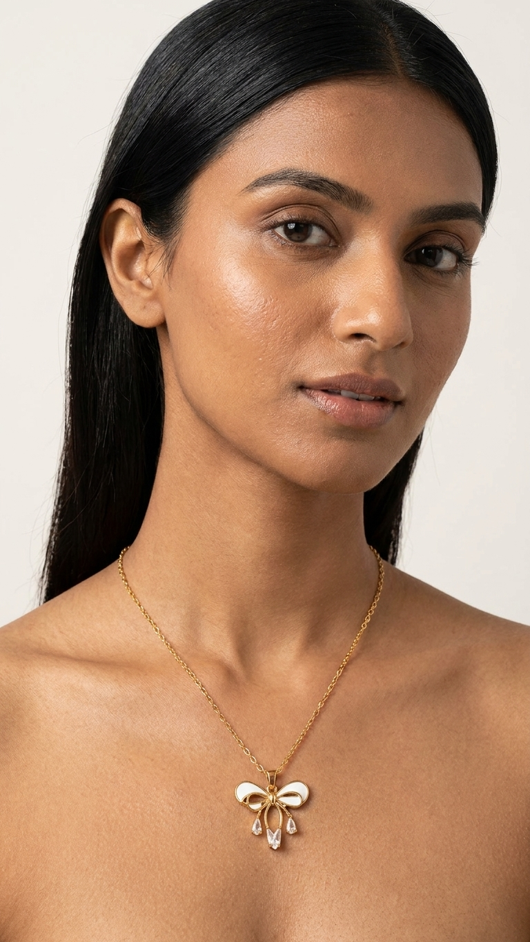 Golden Bow Pearl Drop Necklace
