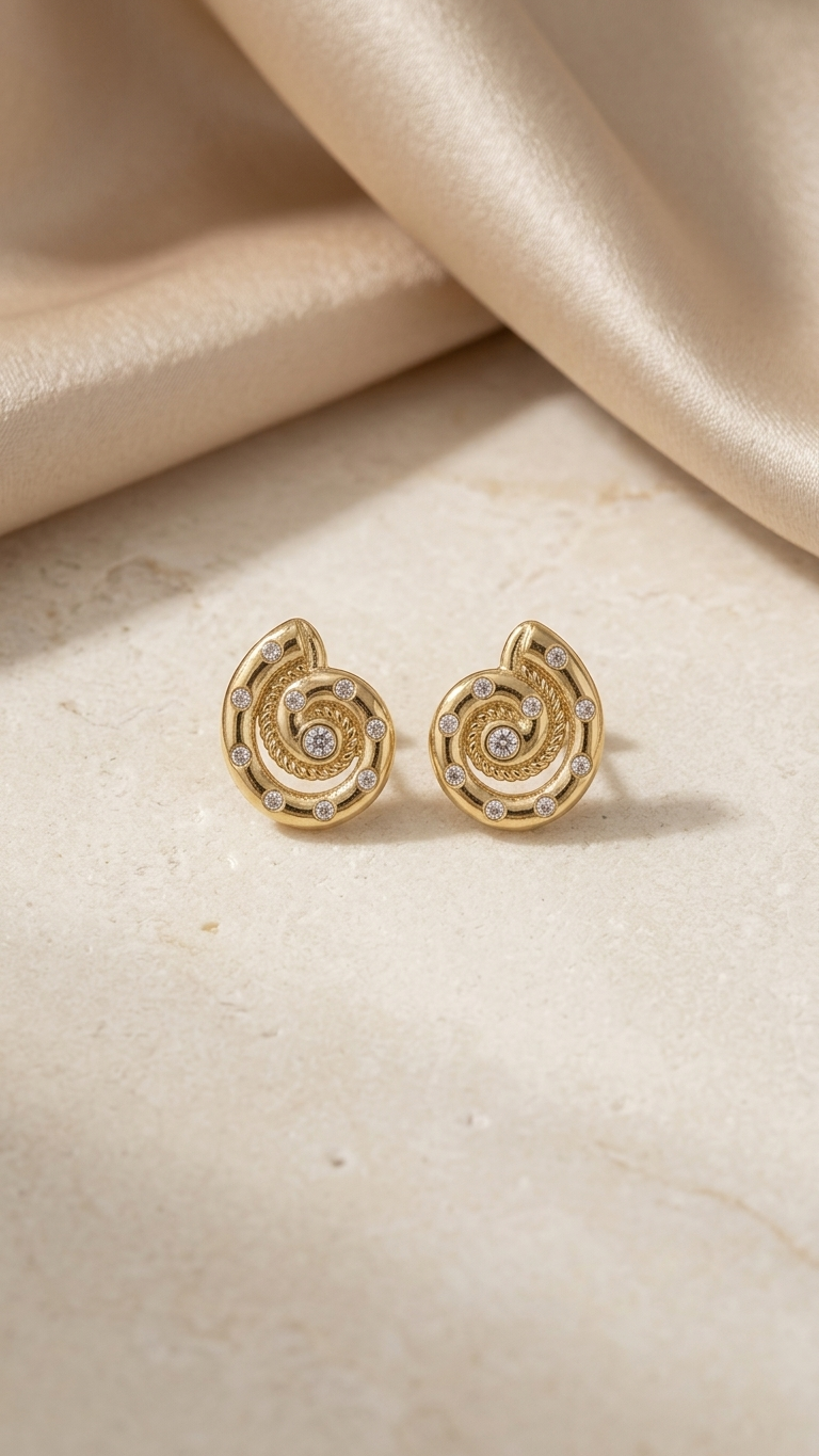 Golden Spiral Crystal Stud Earrings