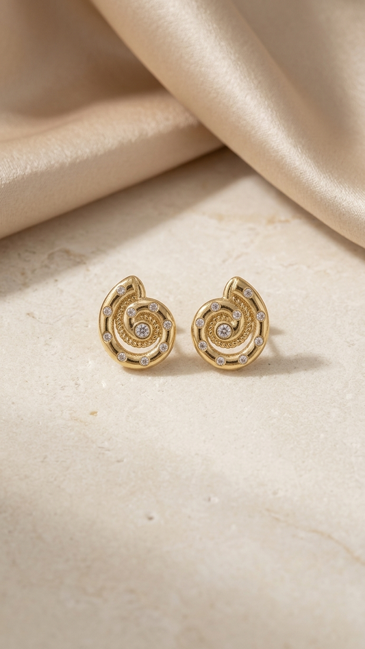 Golden Spiral Crystal Stud Earrings