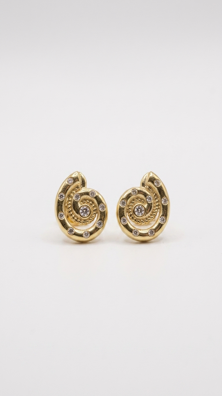 Golden Spiral Crystal Stud Earrings
