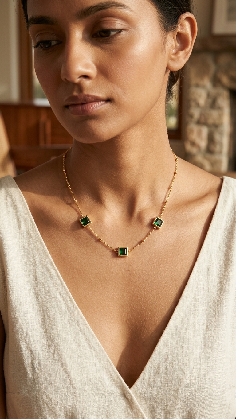 Emerald Trio Station Necklace