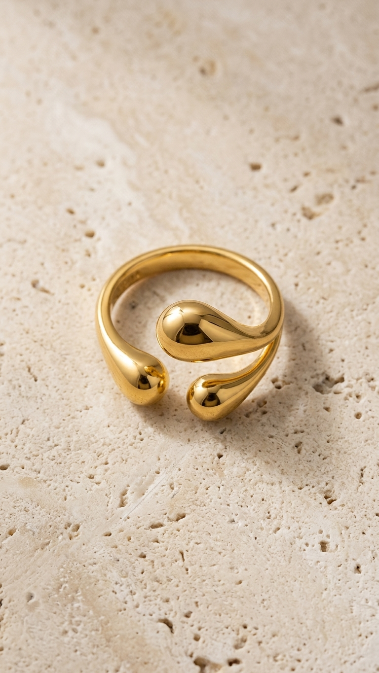 Golden Teardrop Open Ring