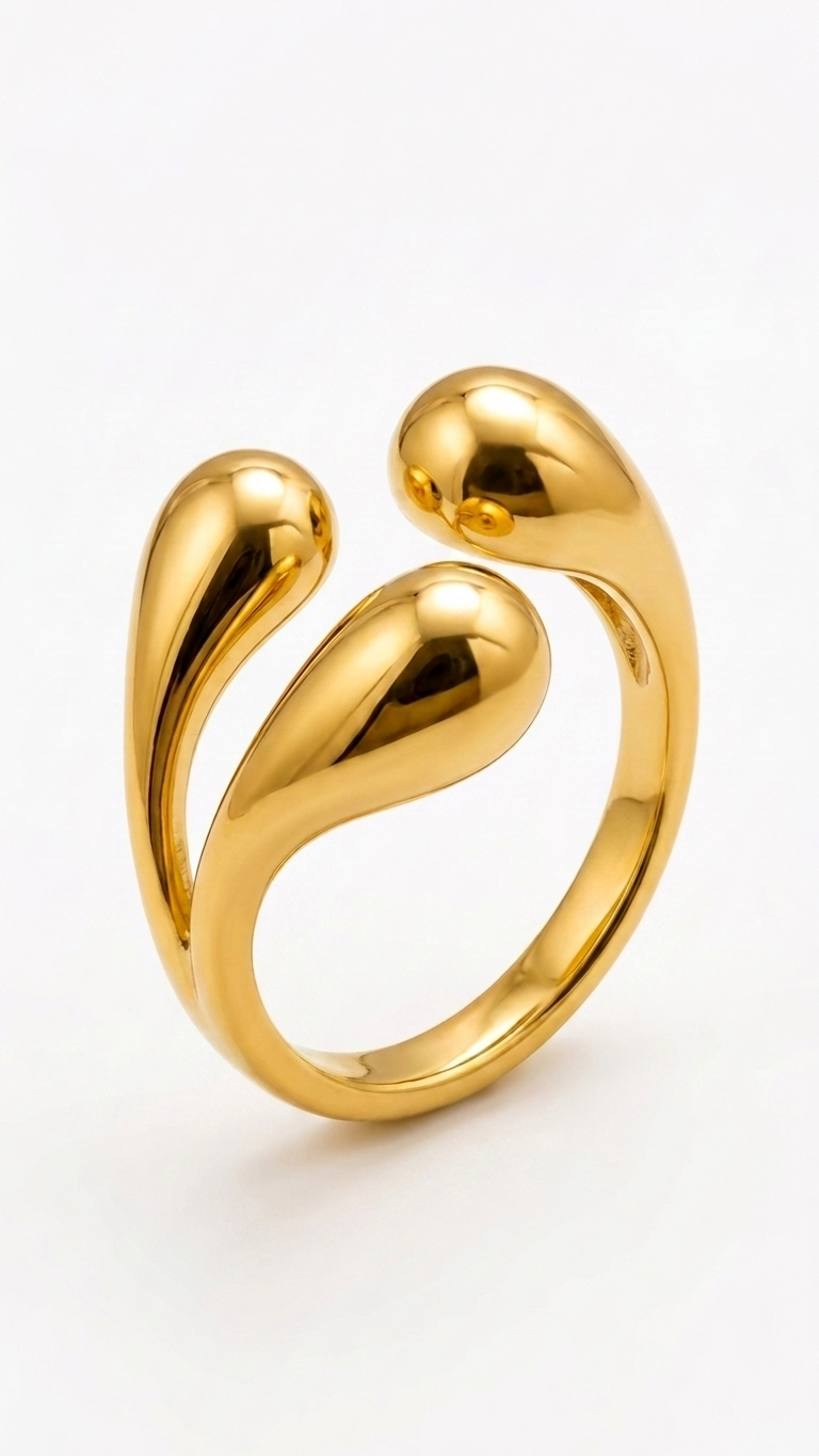Golden Teardrop Open Ring