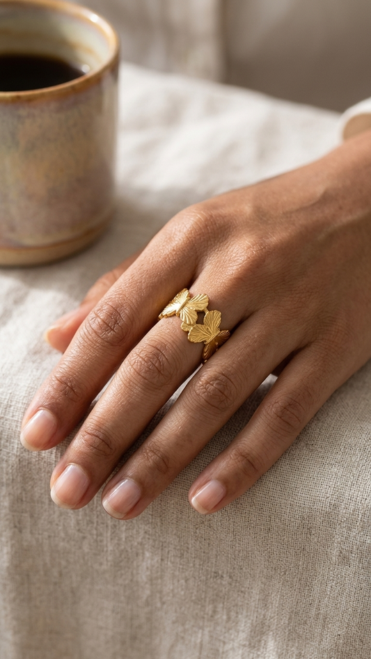 Golden Butterfly Adjustable Ring