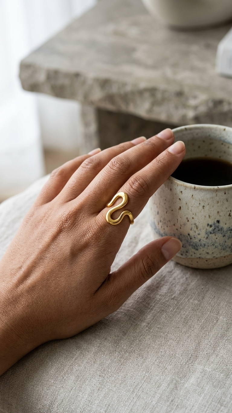 Golden Wave Adjustable Ring