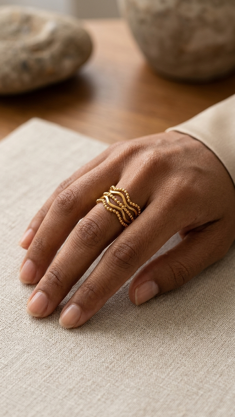 Golden Wave Adjustable Ring