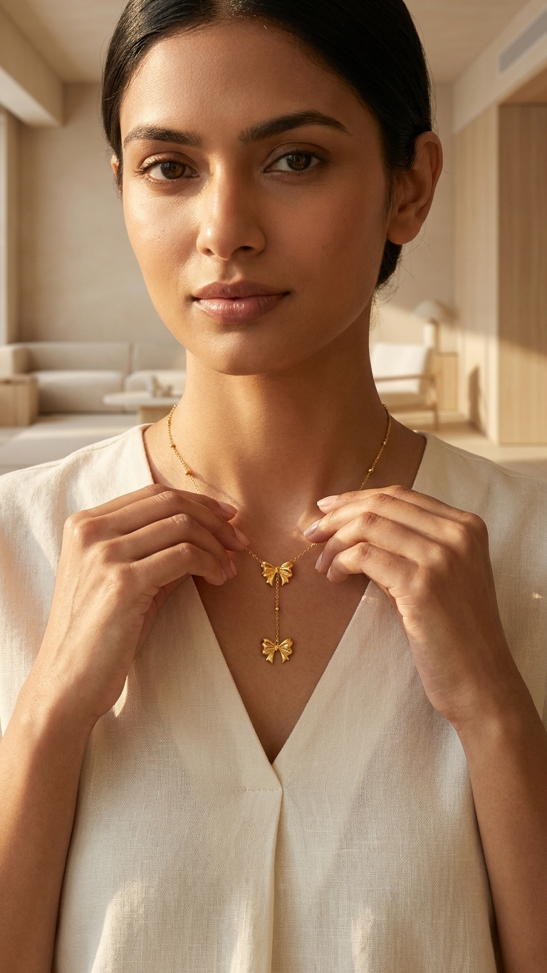 Golden Bow Cascade Necklace