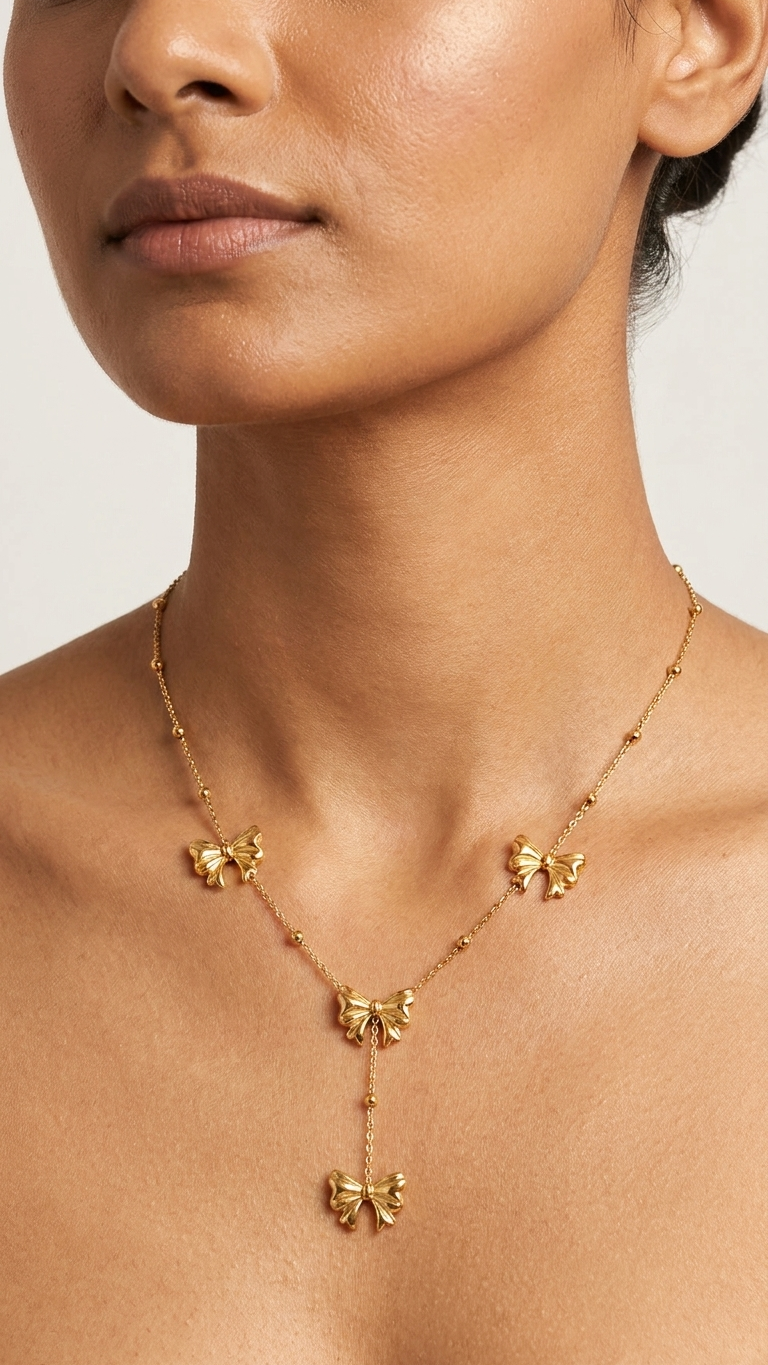 Golden Bow Cascade Necklace