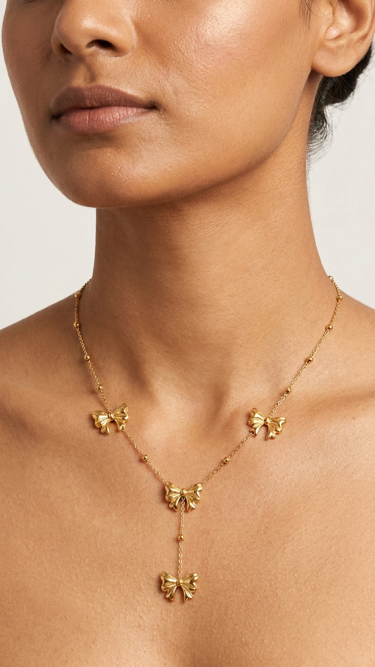 Golden Bow Cascade Necklace
