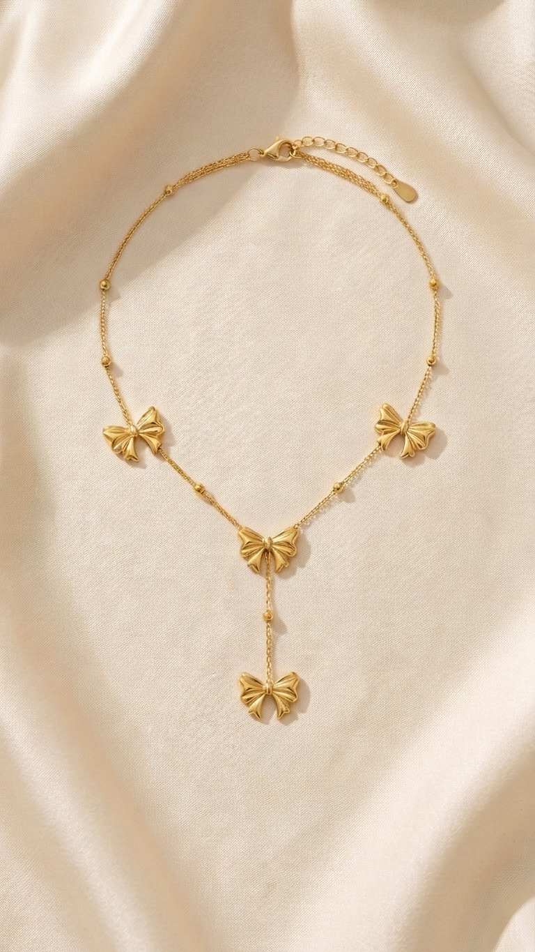 Golden Bow Cascade Necklace