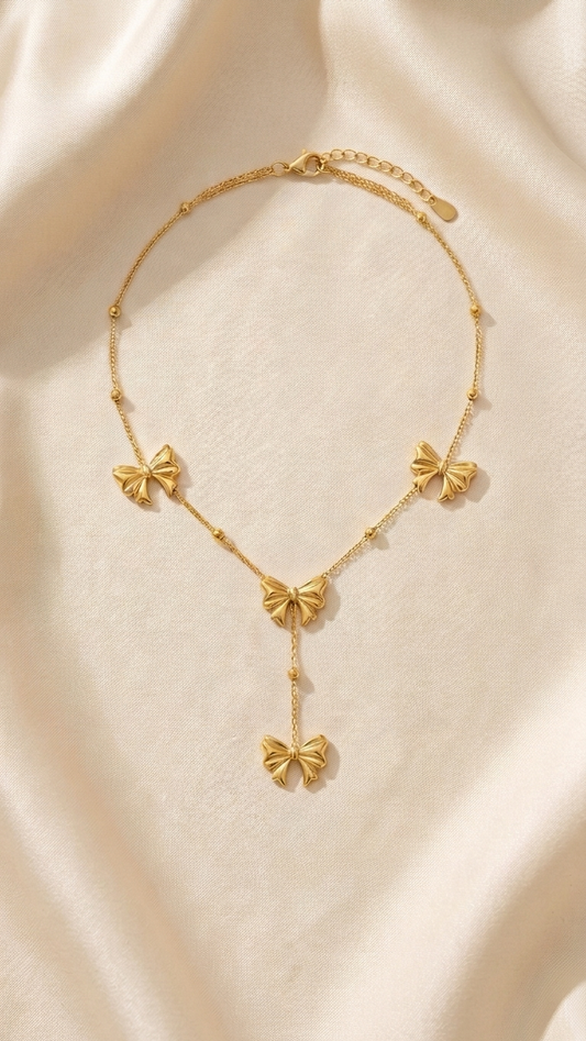 Golden Bow Cascade Necklace