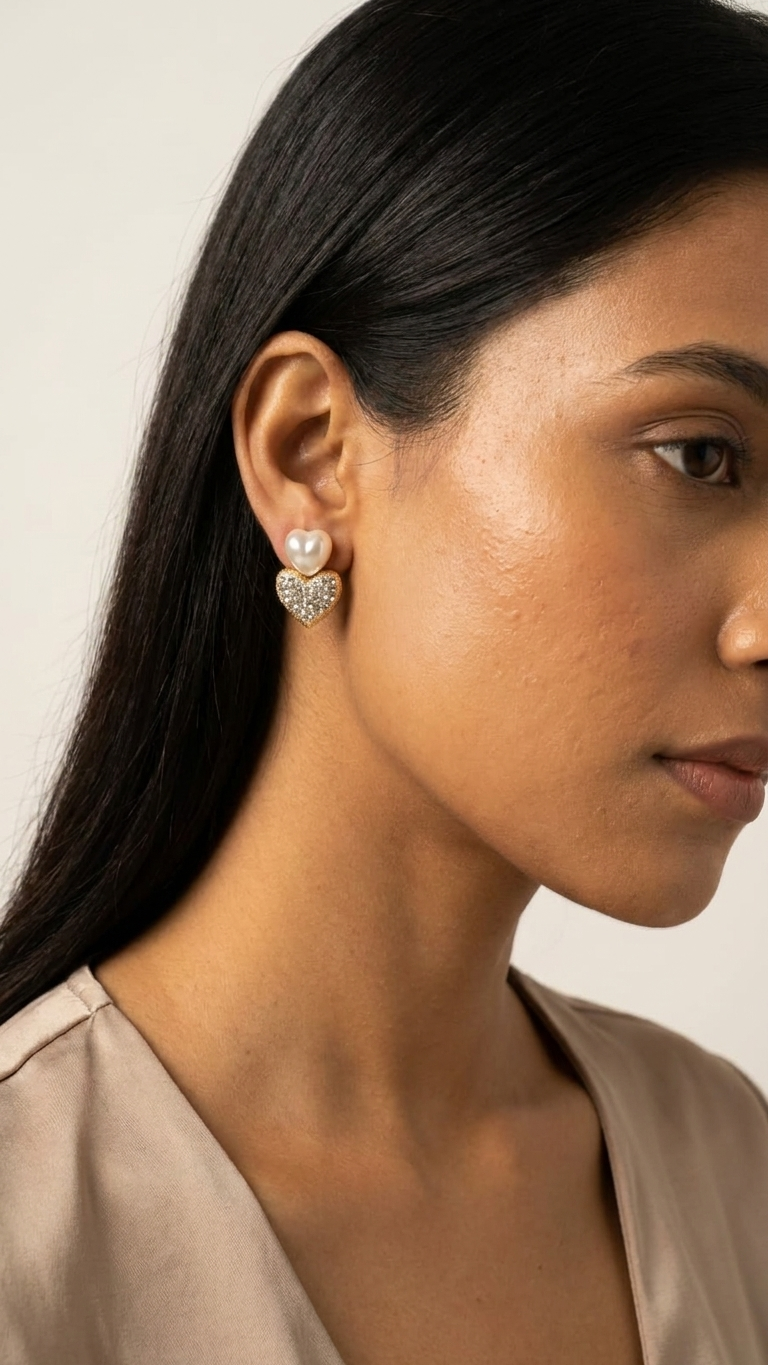 Amora Pearl Heart Stud Earrings