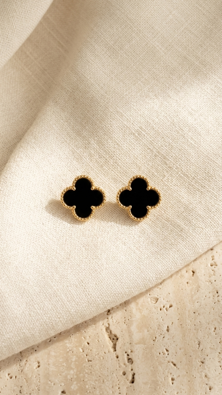 Noir Clover Stud Earrings