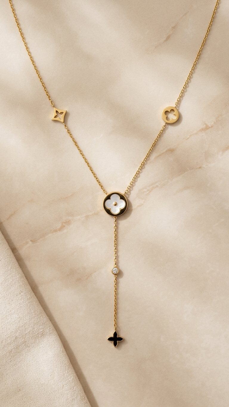 Elegant Gold Floral Y-Drop Necklace