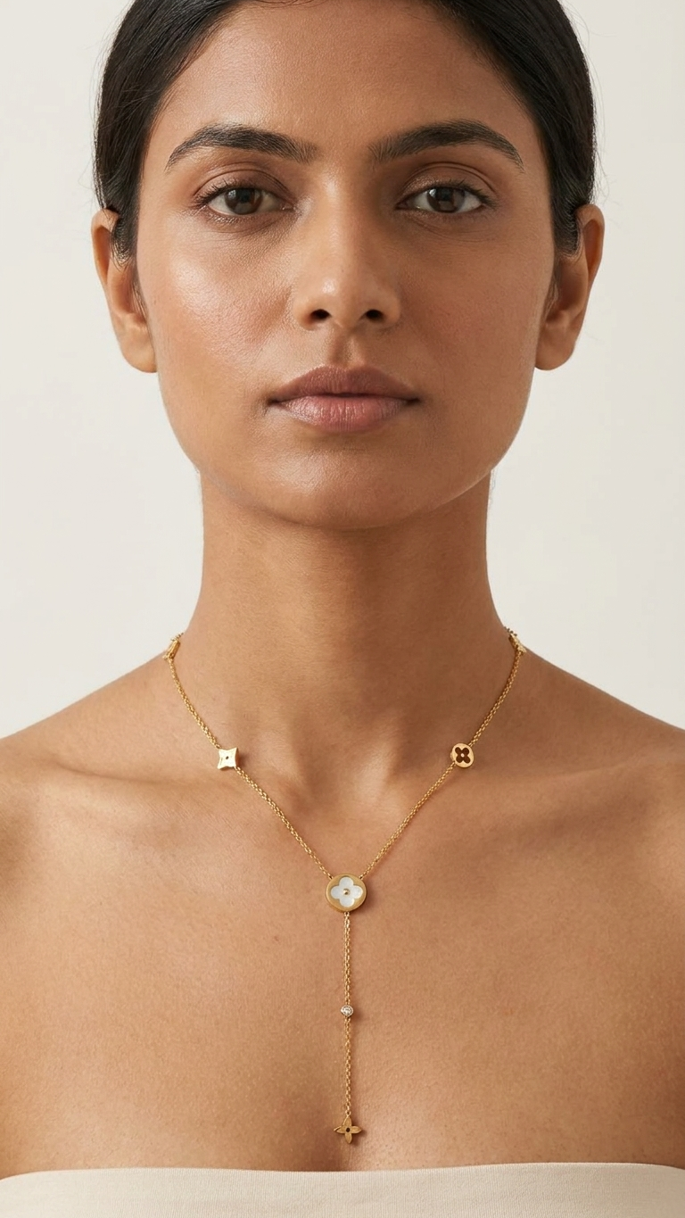 Elegant Gold Floral Y-Drop Necklace