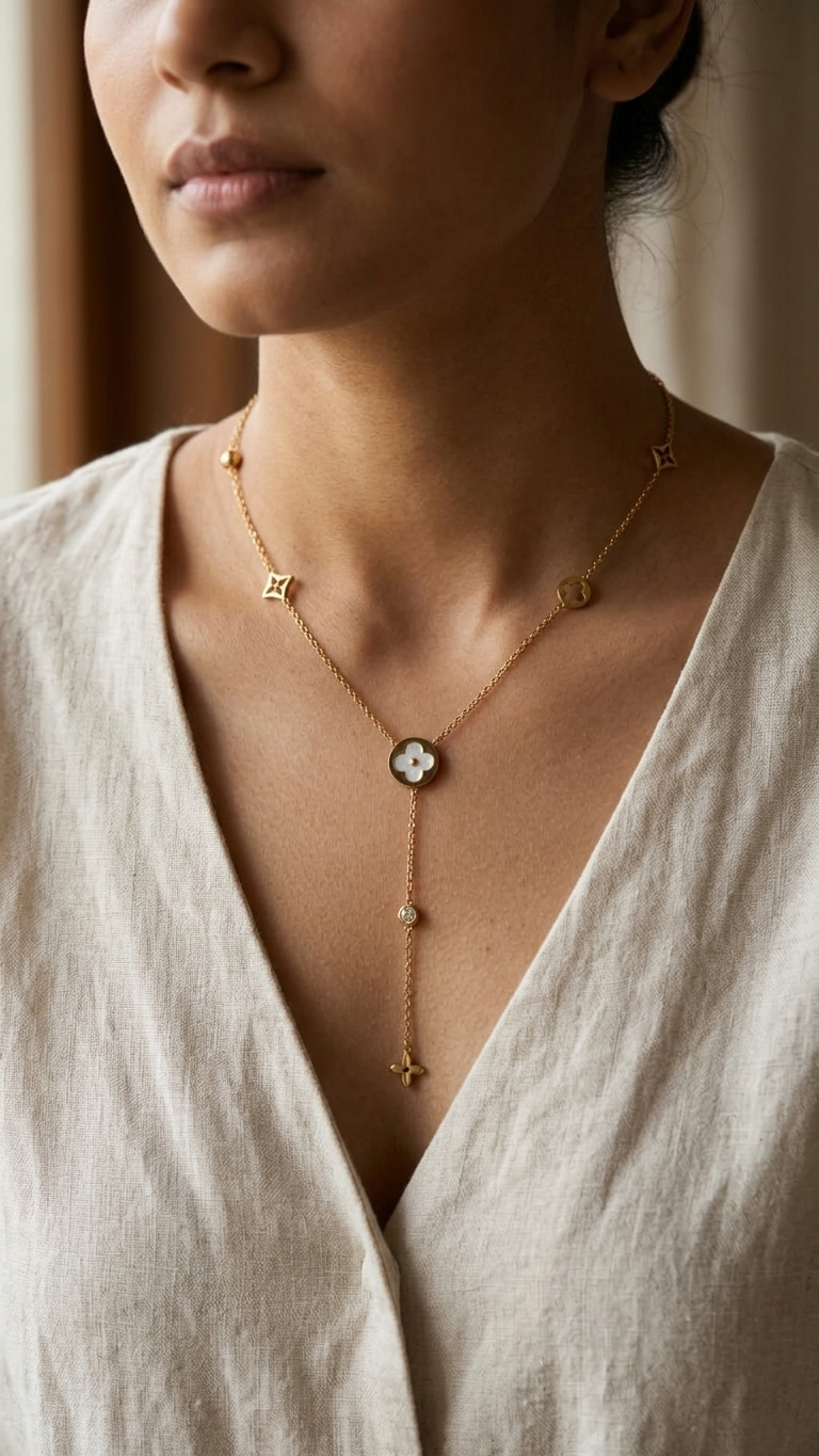Elegant Gold Floral Y-Drop Necklace
