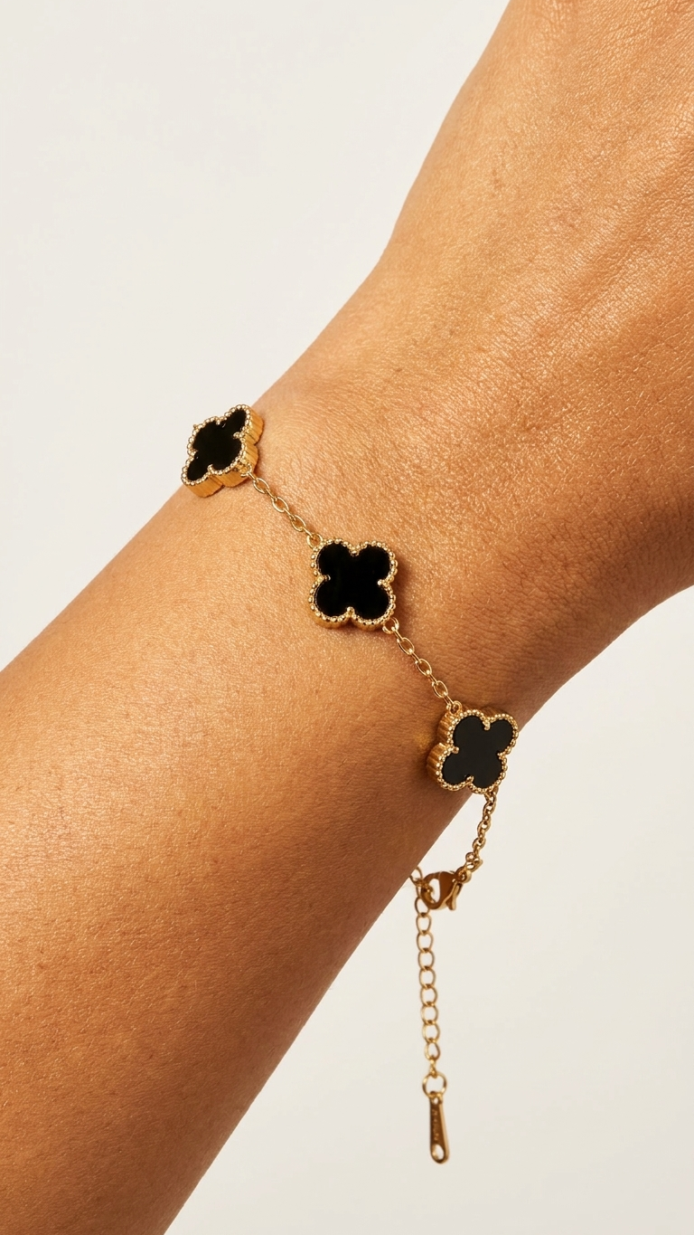 Midnight Clover Charm Bracelet
